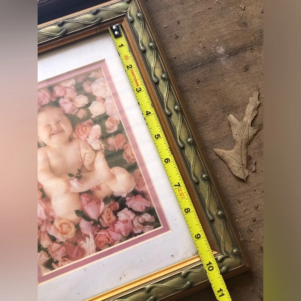 Vintage gold tone picture frame and mirror, holds a 9.5 x 7.5” photo READ ad